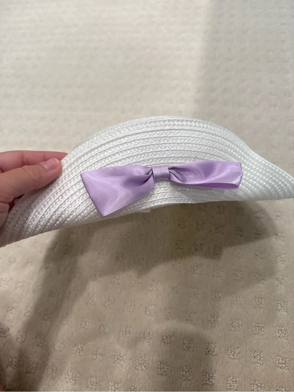 Girls White Wide Brim Sun Hat w Lavender Bow Size 6 NWT